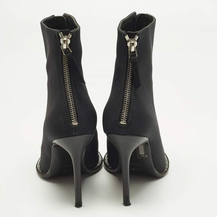 Pre Owned Alexander Wang Size 36.5 Black Canvas Ankle Length Pointed Toe Boots