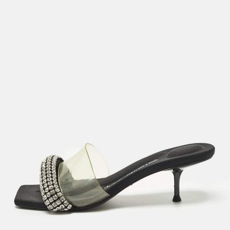 Pre Owned Alexander Wang Jessie Size 37 Black/Transparent  Fabric and PVC Slide Sandals