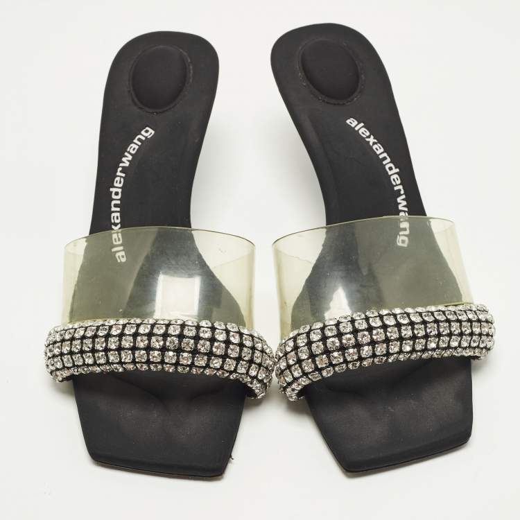 Pre Owned Alexander Wang Jessie Size 37 Black/Transparent  Fabric and PVC Slide Sandals
