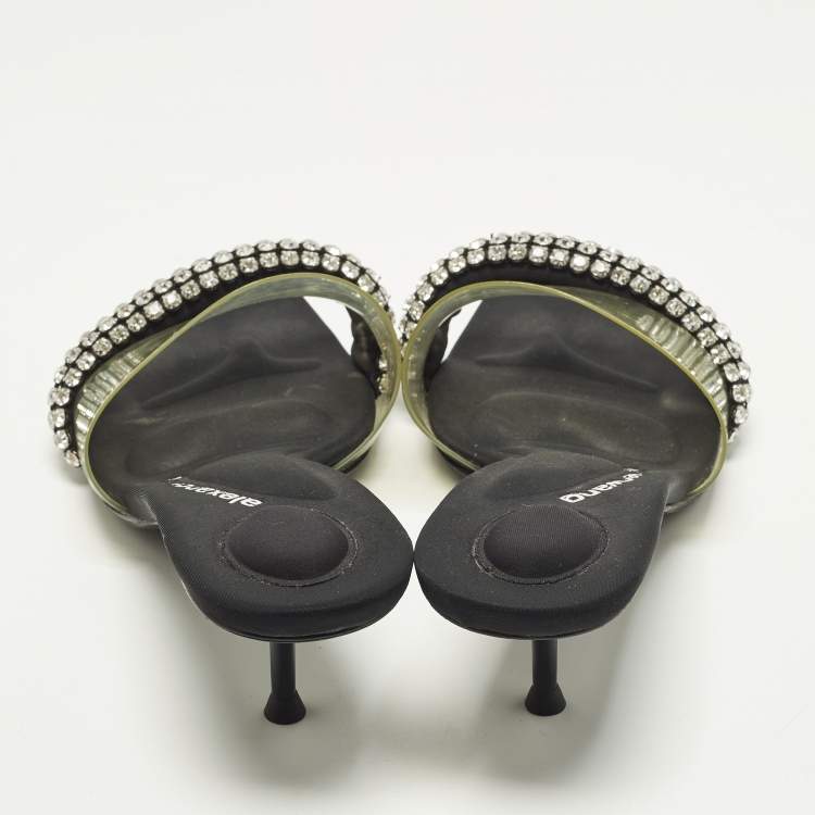 Pre Owned Alexander Wang Jessie Size 37 Black/Transparent  Fabric and PVC Slide Sandals