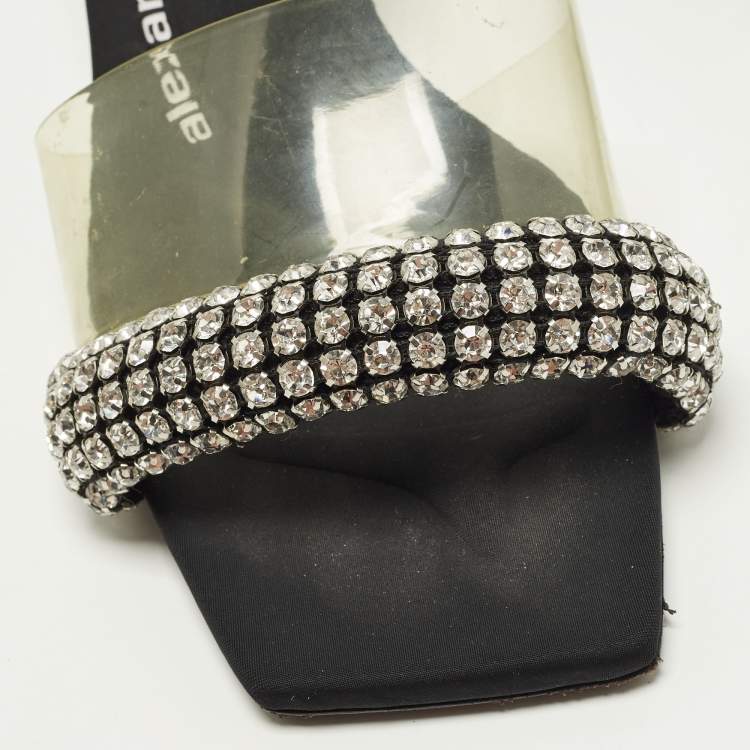 Pre Owned Alexander Wang Jessie Size 37 Black/Transparent  Fabric and PVC Slide Sandals