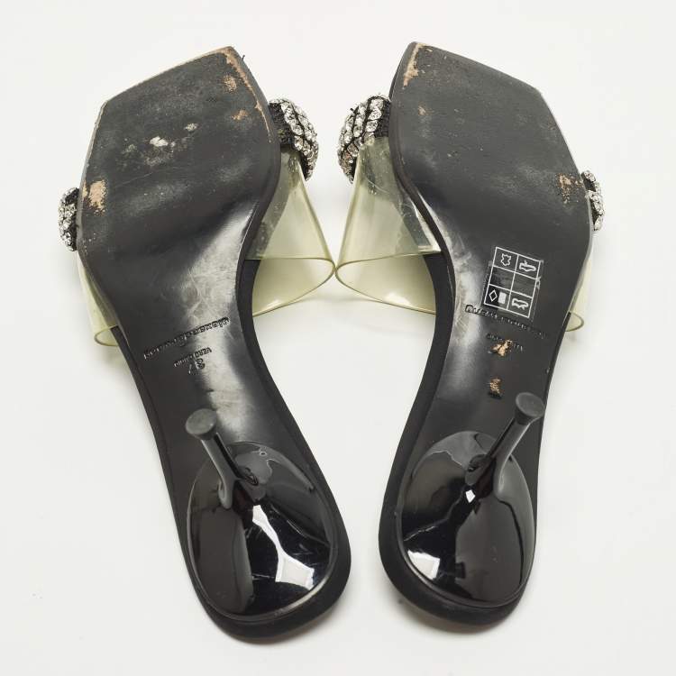 Pre Owned Alexander Wang Jessie Size 37 Black/Transparent  Fabric and PVC Slide Sandals