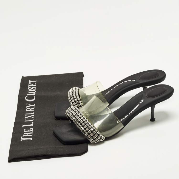 Pre Owned Alexander Wang Jessie Size 37 Black/Transparent  Fabric and PVC Slide Sandals