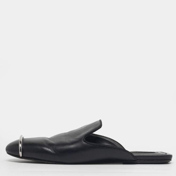 مملوكة مسبقًا Alexander Wang Jaelle Size 39 Black Leather Flat Mules
