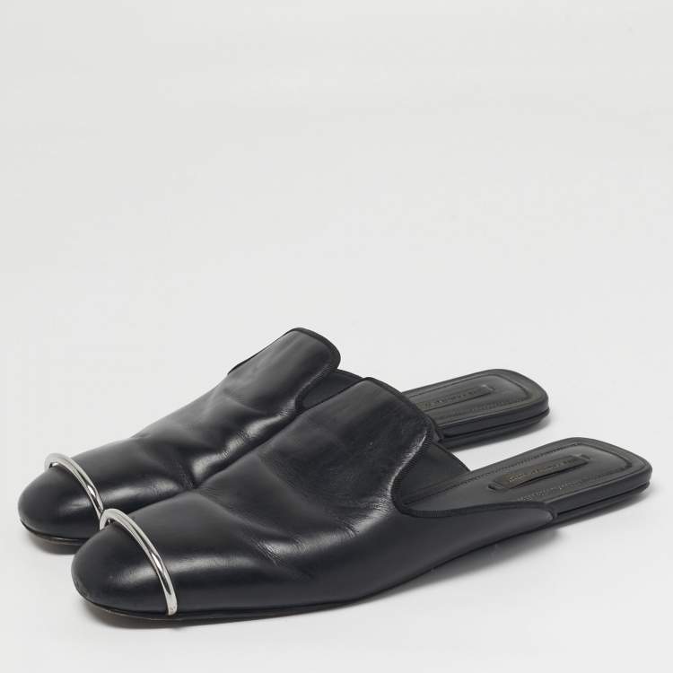 مملوكة مسبقًا Alexander Wang Jaelle Size 39 Black Leather Flat Mules