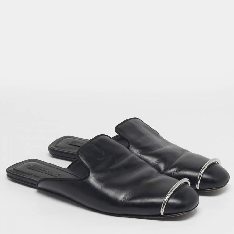 مملوكة مسبقًا Alexander Wang Jaelle Size 39 Black Leather Flat Mules
