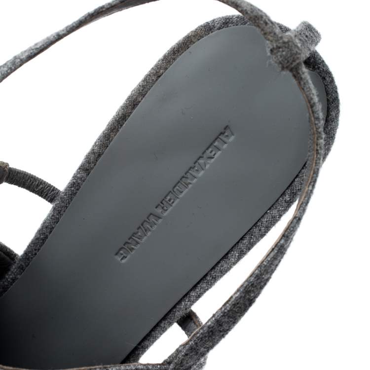Pre Owned Alexander Wang Grey Wool Fabric Maryna Peep Toe Slingback Sandals Size 39.5