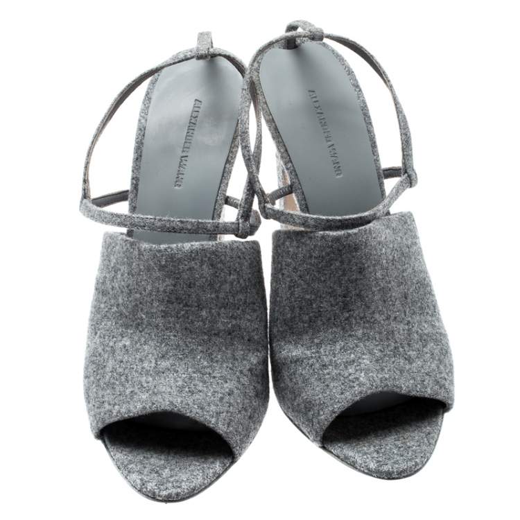 Pre Owned Alexander Wang Grey Wool Fabric Maryna Peep Toe Slingback Sandals Size 39.5