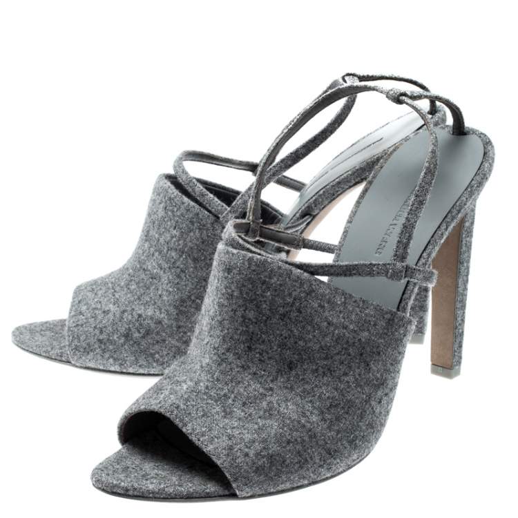 Pre Owned Alexander Wang Grey Wool Fabric Maryna Peep Toe Slingback Sandals Size 39.5