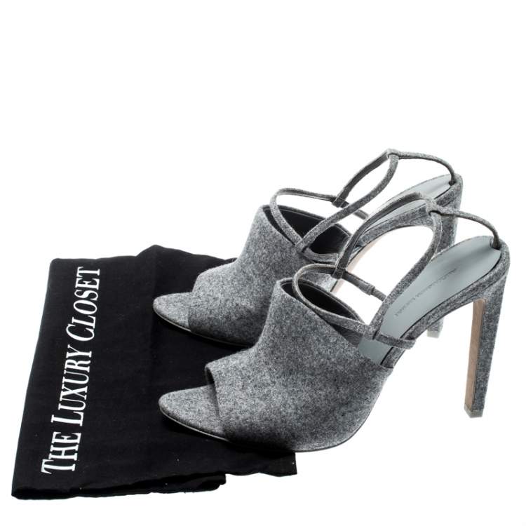 Pre Owned Alexander Wang Grey Wool Fabric Maryna Peep Toe Slingback Sandals Size 39.5