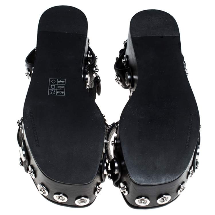 Pre Owned Alexander Wang Black Leather Sandrah Flatform Sandals Size 36