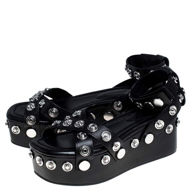Pre Owned Alexander Wang Black Leather Sandrah Flatform Sandals Size 36