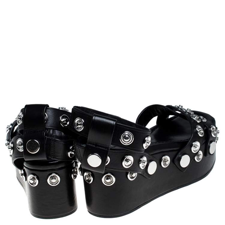Pre Owned Alexander Wang Black Leather Sandrah Flatform Sandals Size 36