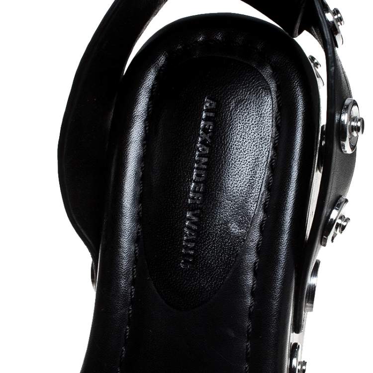 Pre Owned Alexander Wang Black Leather Sandrah Flatform Sandals Size 36