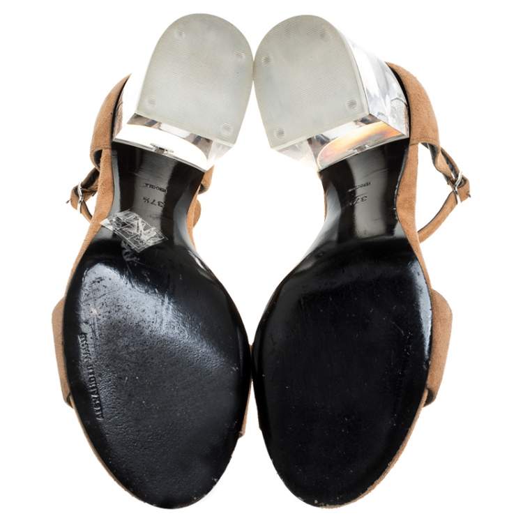Pre Owned Alexander Wang Beige Suede Abby Lucite Tilt Heel Sandals Size 37.5