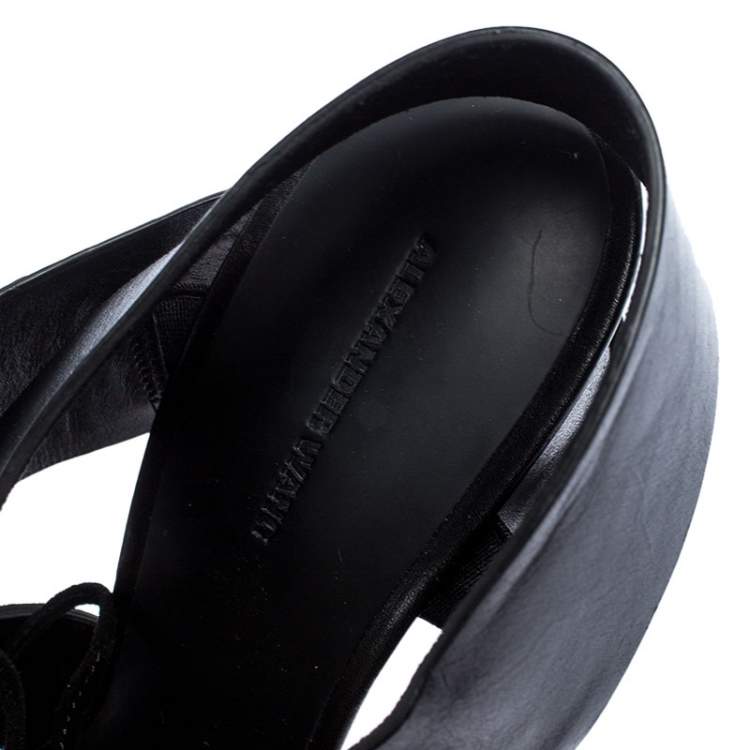 Pre Owned Alexander Wang Black Leather and Suede Malgosia Ankle Wrap Sandals Size 39.5