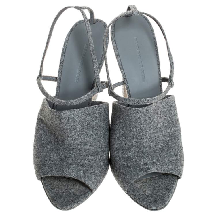 Pre Owned Alexander Wang Grey Wool Fabric Maryna Peep Toe Slingback Sandals Size 38