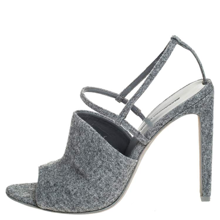 Pre Owned Alexander Wang Grey Wool Fabric Maryna Peep Toe Slingback Sandals Size 38