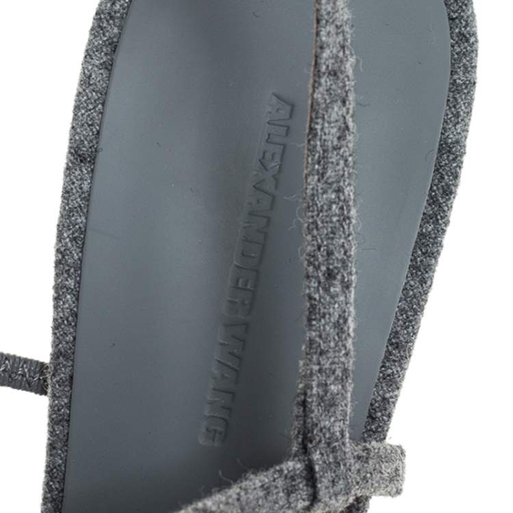 Pre Owned Alexander Wang Grey Wool Fabric Maryna Peep Toe Slingback Sandals Size 38