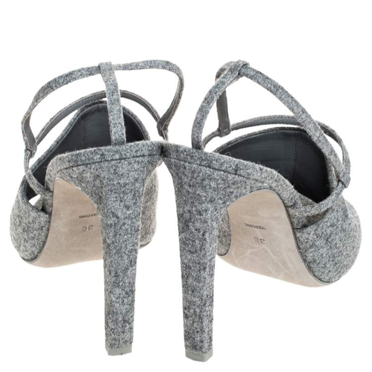 Pre Owned Alexander Wang Grey Wool Fabric Maryna Peep Toe Slingback Sandals Size 38