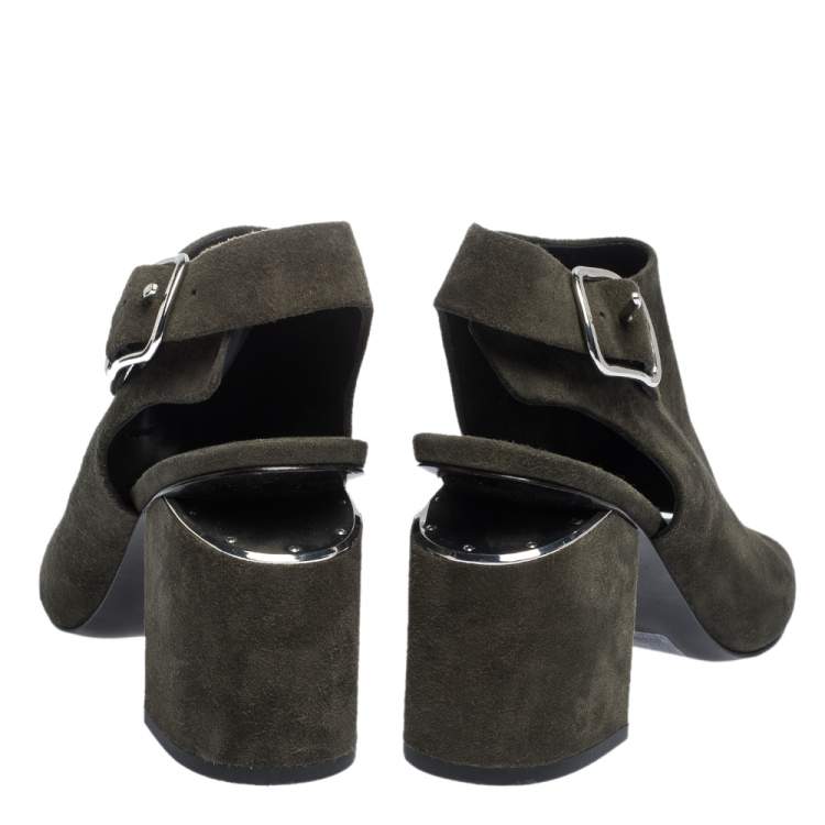 Pre Owned Alexander Wang Green Suede Block Heel Slingback Sandals Size 40.5