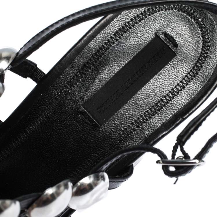 Pre Owned Alexander Wang Black Leather Dome Studded Nadia Sandals Size 39.5