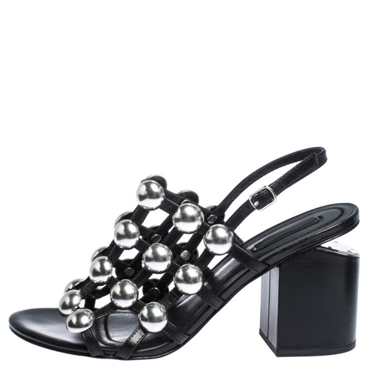 Pre Owned Alexander Wang Black Leather Dome Studded Nadia Sandals Size 39.5