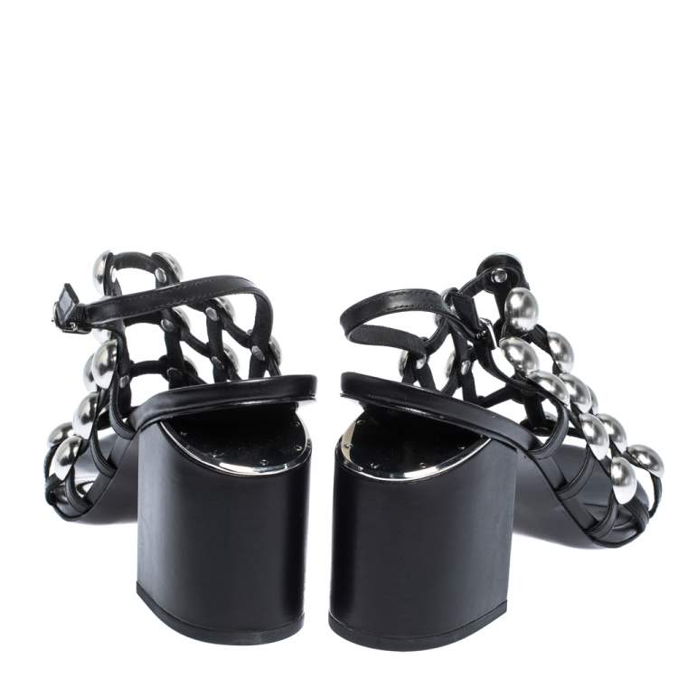 Pre Owned Alexander Wang Black Leather Dome Studded Nadia Sandals Size 39.5