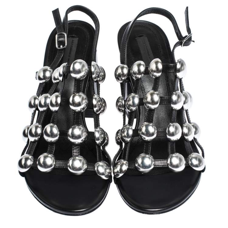 Pre Owned Alexander Wang Black Leather Dome Studded Nadia Sandals Size 39.5