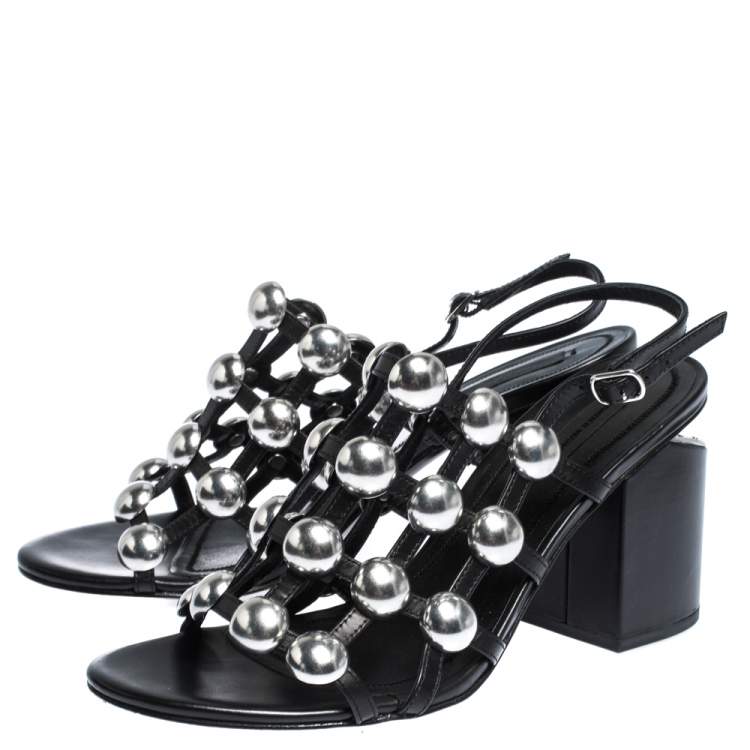 Pre Owned Alexander Wang Black Leather Dome Studded Nadia Sandals Size 39.5