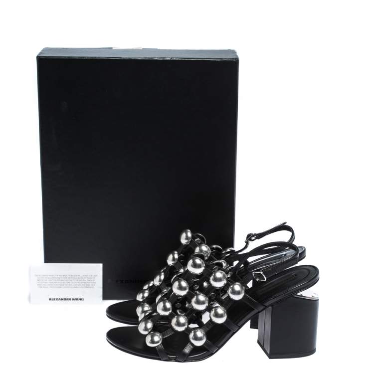 Pre Owned Alexander Wang Black Leather Dome Studded Nadia Sandals Size 39.5