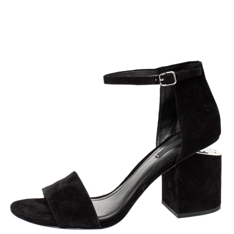 Pre Owned Alexander Wang Black Suede Leather Abbey Block Heel Ankle Strap Sandals Size 40