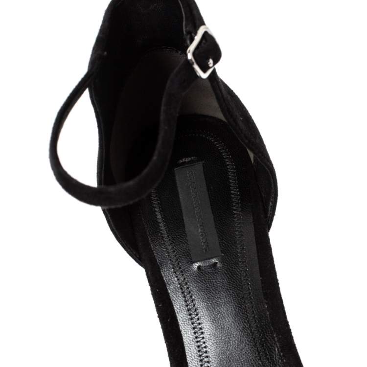 Pre Owned Alexander Wang Black Suede Leather Abbey Block Heel Ankle Strap Sandals Size 40