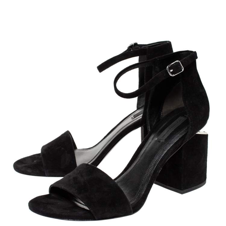 Pre Owned Alexander Wang Black Suede Leather Abbey Block Heel Ankle Strap Sandals Size 40