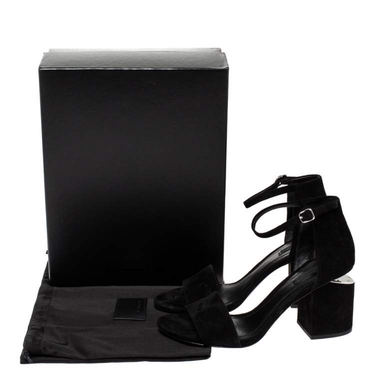 Pre Owned Alexander Wang Black Suede Leather Abbey Block Heel Ankle Strap Sandals Size 40