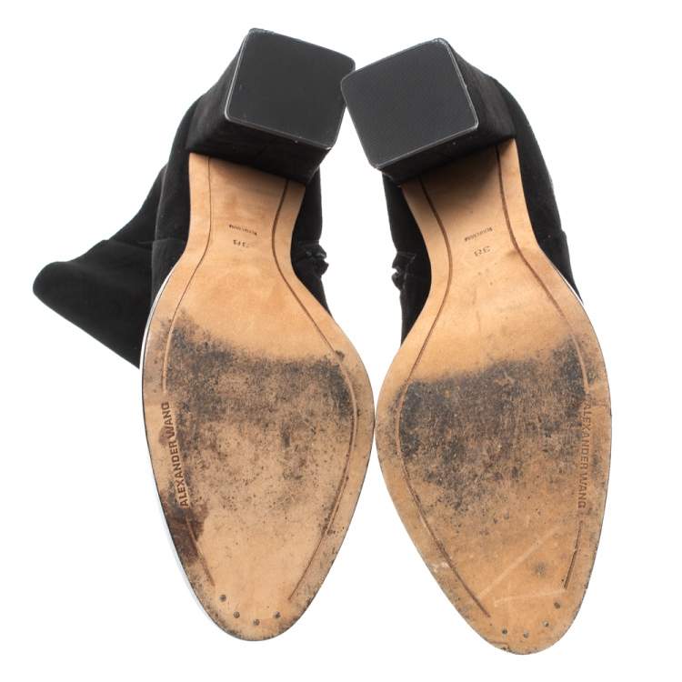 مملوكة مسبقًا Alexander Wang Black Suede "Iselin" Block Heel Ankle Boots Size 38