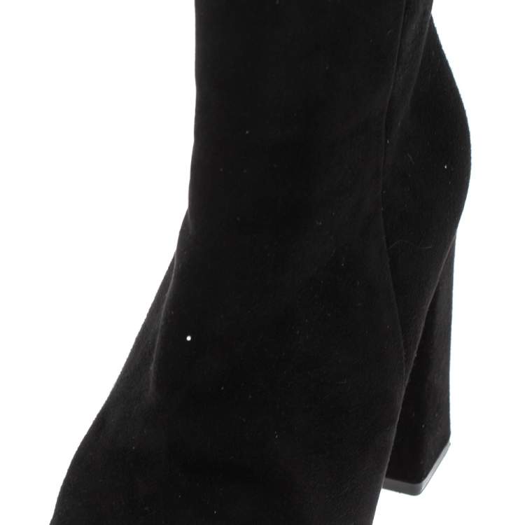 مملوكة مسبقًا Alexander Wang Black Suede "Iselin" Block Heel Ankle Boots Size 38