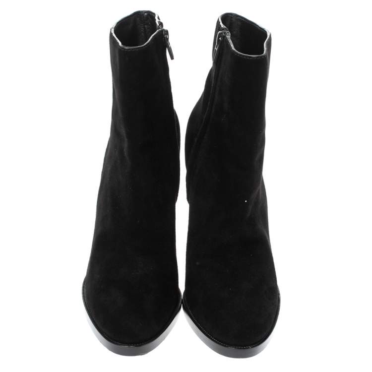 مملوكة مسبقًا Alexander Wang Black Suede "Iselin" Block Heel Ankle Boots Size 38