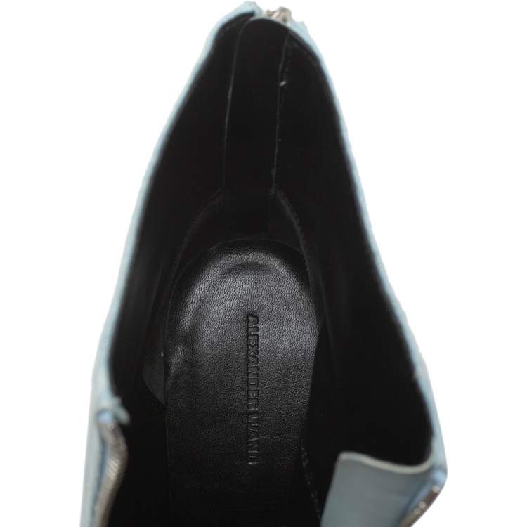 Pre Owned Alexander Wang Light Blue Wash Denim Eri Studded Pointed Toe Ankle Boots Size 40