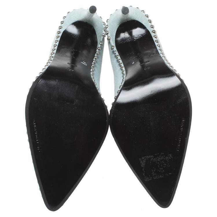 Pre Owned Alexander Wang Light Blue Wash Denim Eri Studded Pointed Toe Ankle Boots Size 40