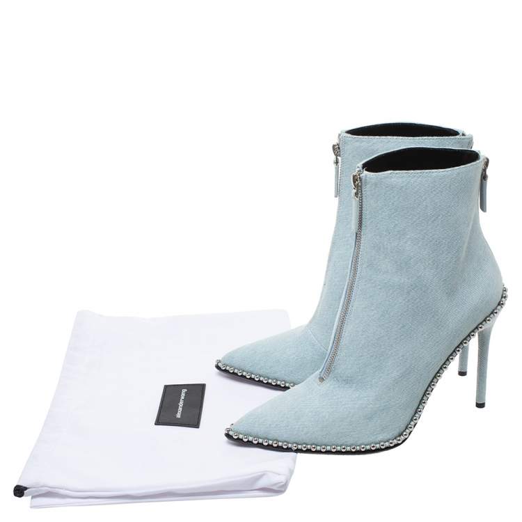 Pre Owned Alexander Wang Light Blue Wash Denim Eri Studded Pointed Toe Ankle Boots Size 40