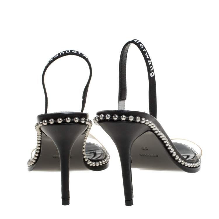 Pre Owned Alexander Wang Black Leather and PVC Studded Slingback Nova Sandals Size 38