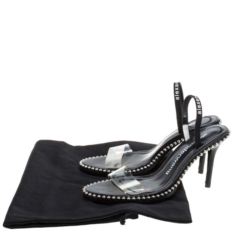 Pre Owned Alexander Wang Black Leather and PVC Studded Slingback Nova Sandals Size 38