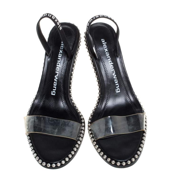 Pre Owned Alexander Wang Black Leather and PVC Studded Slingback Nova Sandals Size 38