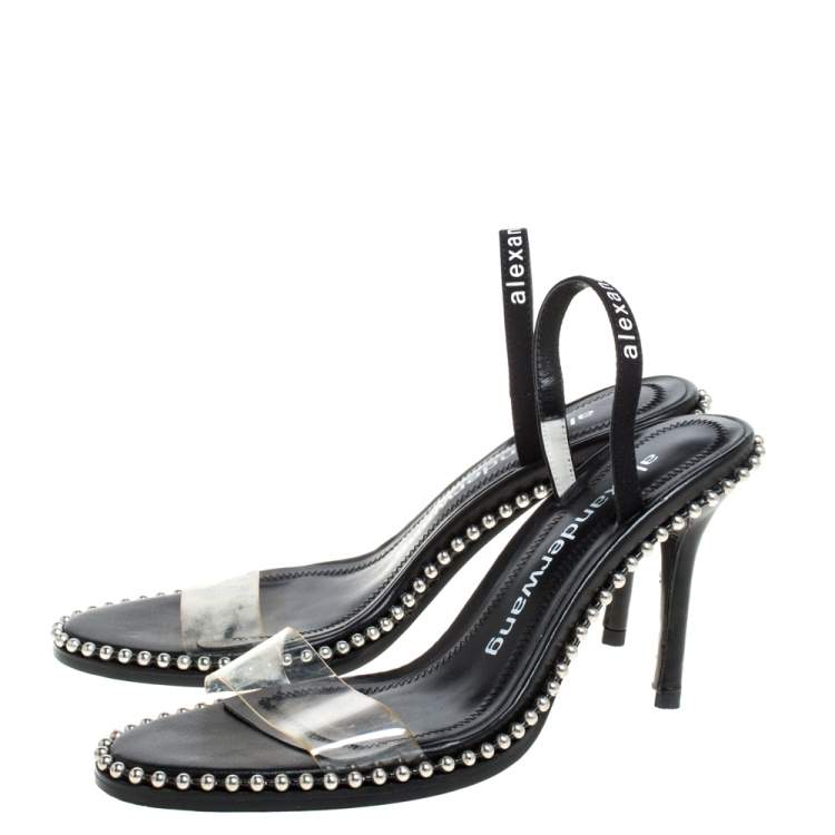 Pre Owned Alexander Wang Black Leather and PVC Studded Slingback Nova Sandals Size 38