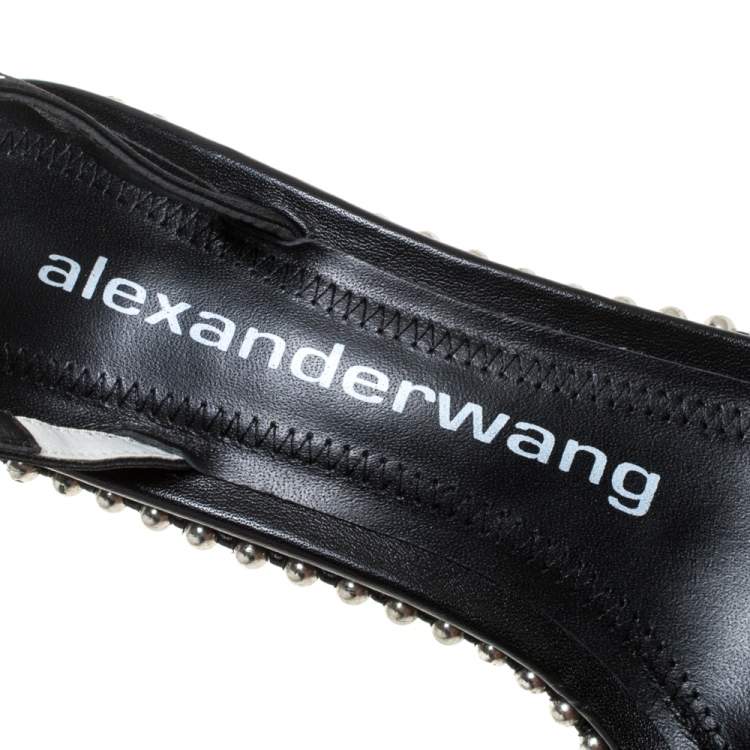 Pre Owned Alexander Wang Black Leather and PVC Studded Slingback Nova Sandals Size 38