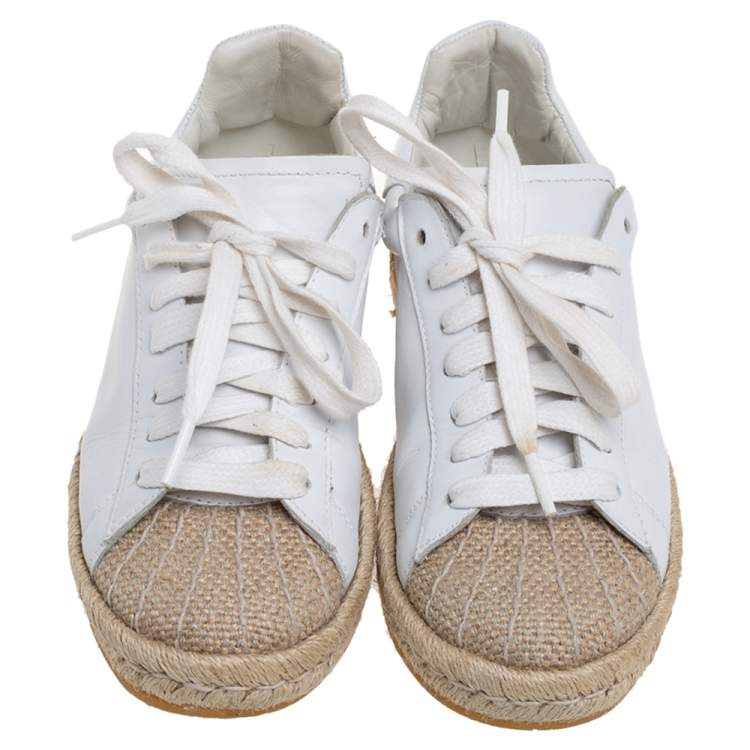 Pre Owned Alexander Wang White Leather And Jute Cap Toe Espadrilles Low Top Sneakers Size 37