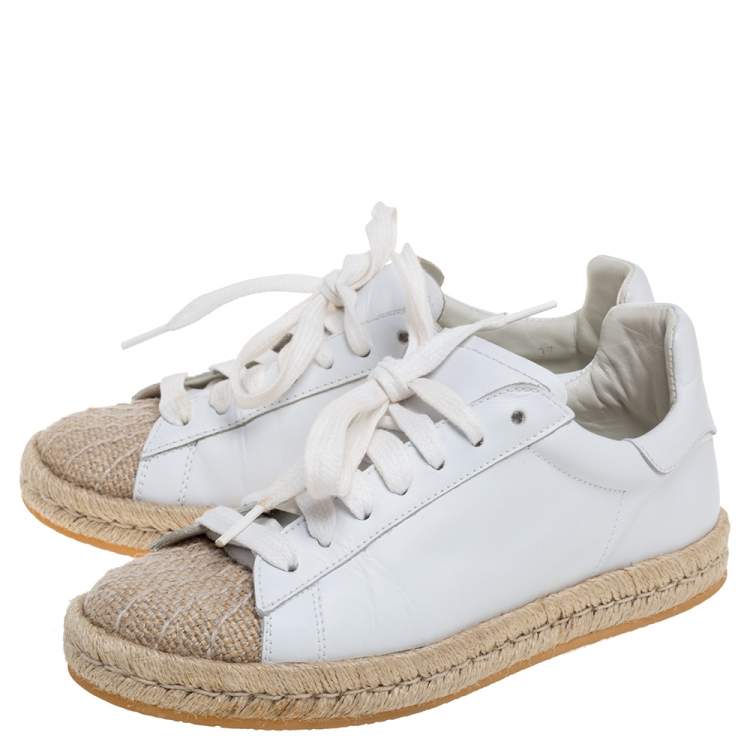 Pre Owned Alexander Wang White Leather And Jute Cap Toe Espadrilles Low Top Sneakers Size 37
