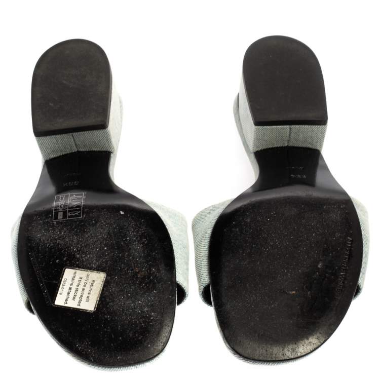 Pre Owned Alexander Wang Blue Denim Fabric Lou Open Toe Mules Size 38.5