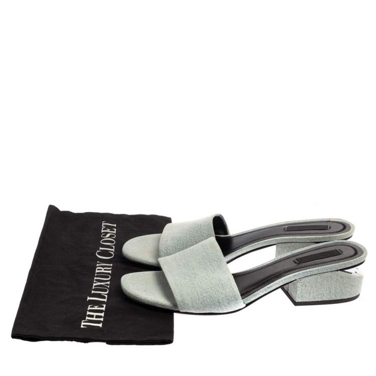 Pre Owned Alexander Wang Blue Denim Fabric Lou Open Toe Mules Size 38.5